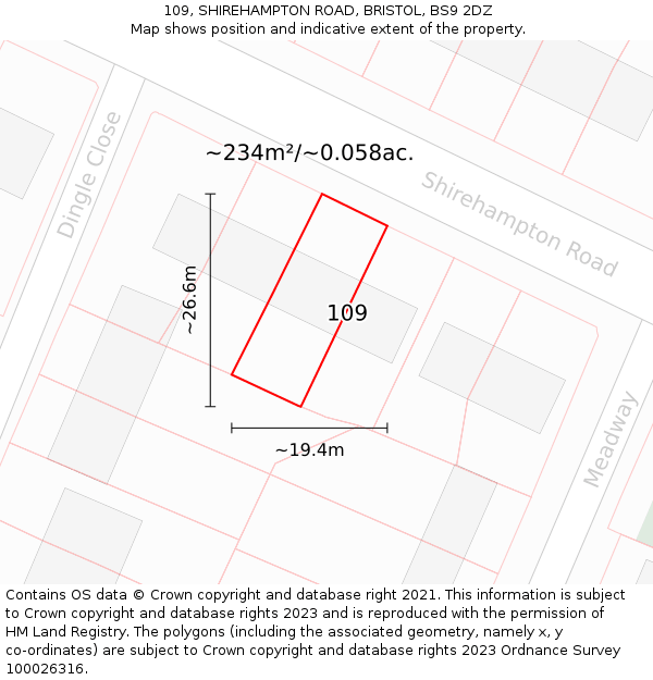 109, SHIREHAMPTON ROAD, BRISTOL, BS9 2DZ: Plot and title map