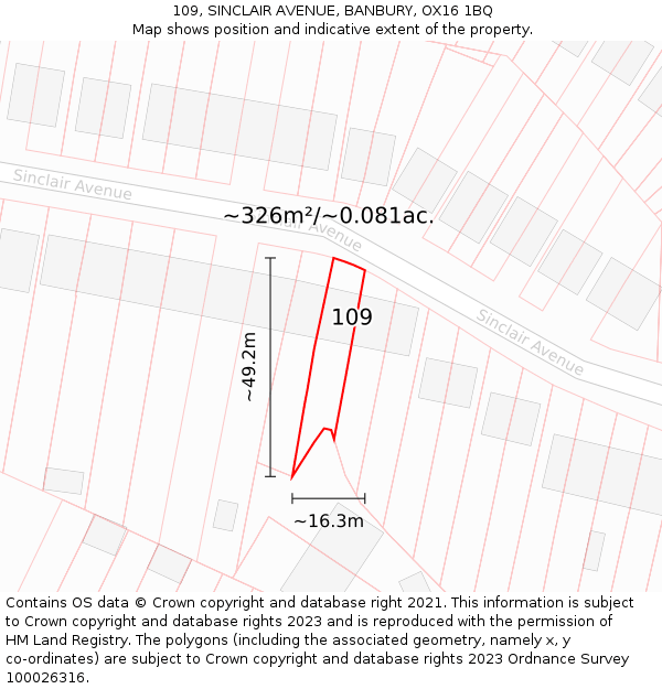 109, SINCLAIR AVENUE, BANBURY, OX16 1BQ: Plot and title map