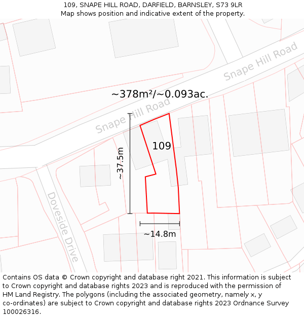 109, SNAPE HILL ROAD, DARFIELD, BARNSLEY, S73 9LR: Plot and title map