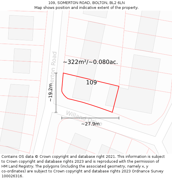 109, SOMERTON ROAD, BOLTON, BL2 6LN: Plot and title map