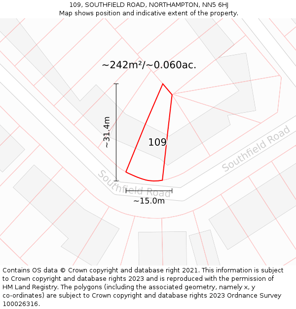 109, SOUTHFIELD ROAD, NORTHAMPTON, NN5 6HJ: Plot and title map