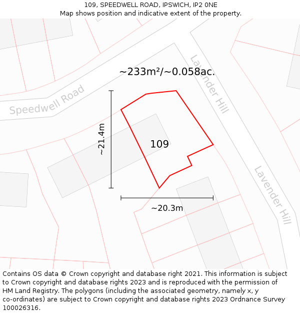 109, SPEEDWELL ROAD, IPSWICH, IP2 0NE: Plot and title map