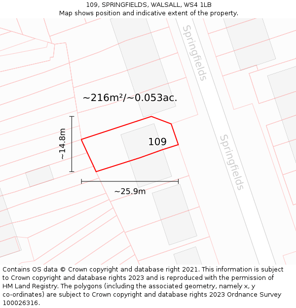 109, SPRINGFIELDS, WALSALL, WS4 1LB: Plot and title map