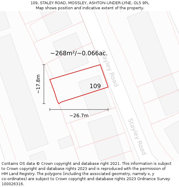 109, STALEY ROAD, MOSSLEY, ASHTON-UNDER-LYNE, OL5 9PL: Plot and title map