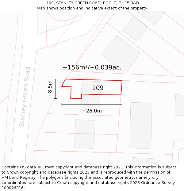 109, STANLEY GREEN ROAD, POOLE, BH15 3AD: Plot and title map