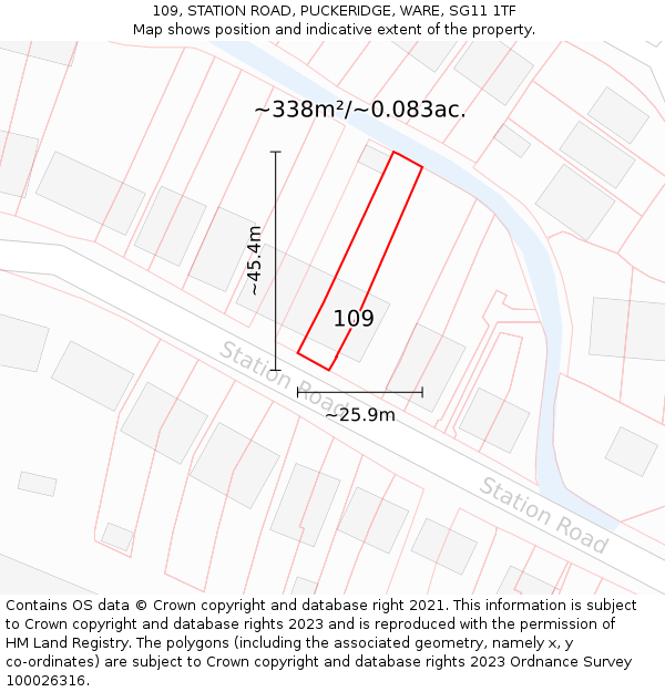 109, STATION ROAD, PUCKERIDGE, WARE, SG11 1TF: Plot and title map