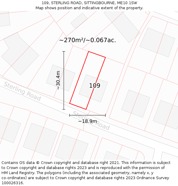 109, STERLING ROAD, SITTINGBOURNE, ME10 1SW: Plot and title map