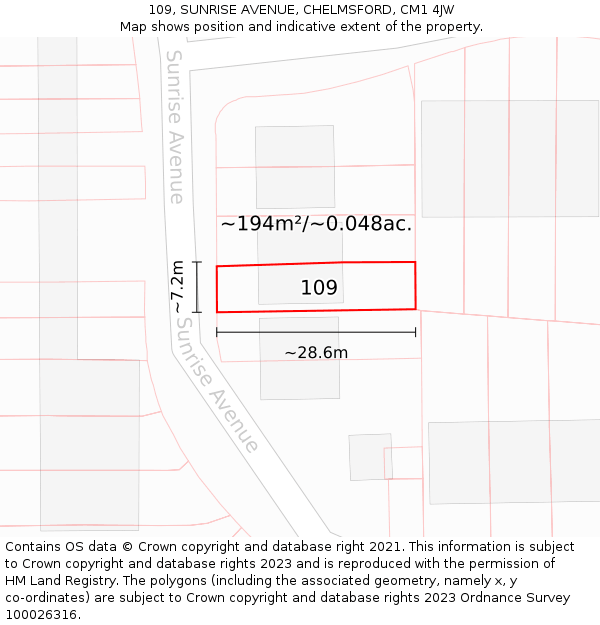 109, SUNRISE AVENUE, CHELMSFORD, CM1 4JW: Plot and title map