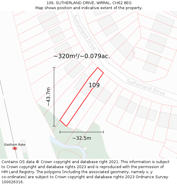 109, SUTHERLAND DRIVE, WIRRAL, CH62 8EG: Plot and title map