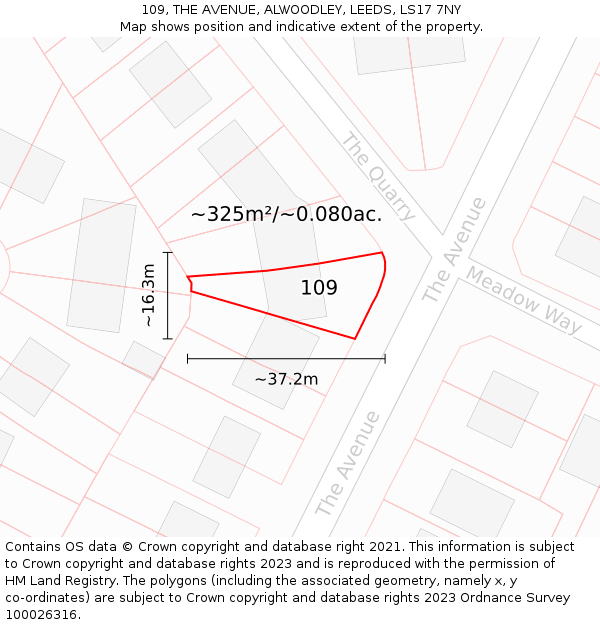109, THE AVENUE, ALWOODLEY, LEEDS, LS17 7NY: Plot and title map