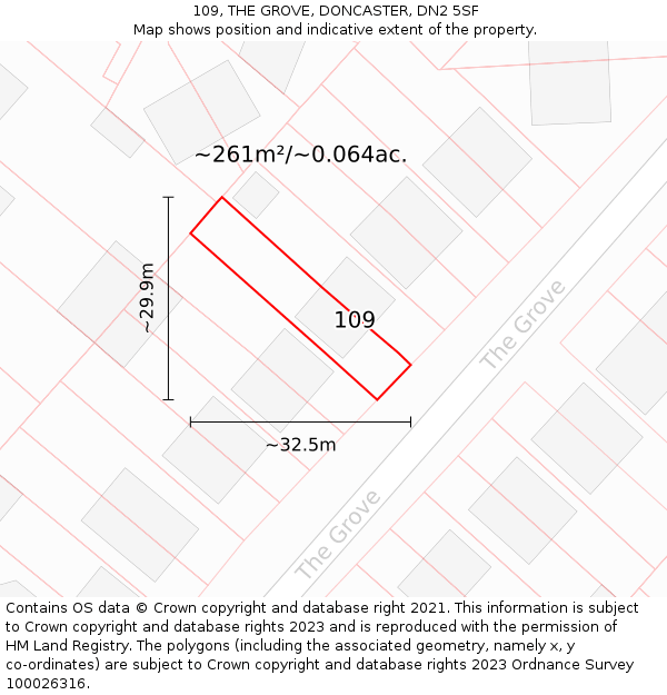 109, THE GROVE, DONCASTER, DN2 5SF: Plot and title map