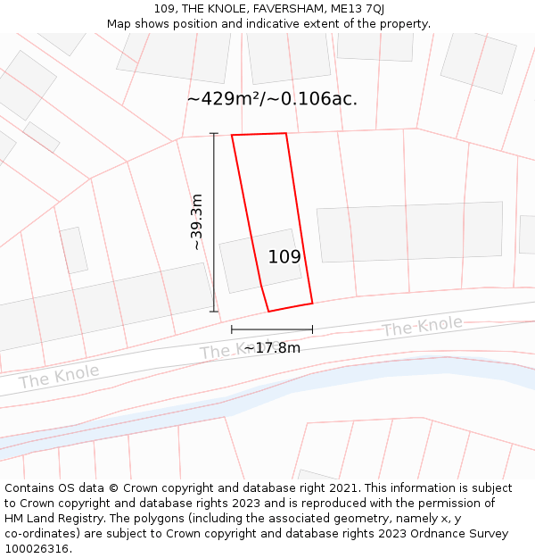 109, THE KNOLE, FAVERSHAM, ME13 7QJ: Plot and title map