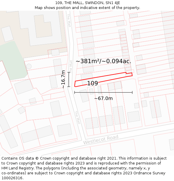 109, THE MALL, SWINDON, SN1 4JE: Plot and title map