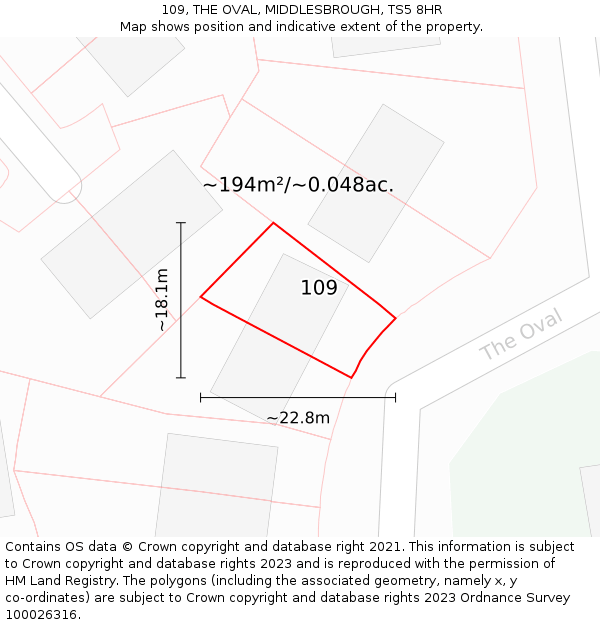 109, THE OVAL, MIDDLESBROUGH, TS5 8HR: Plot and title map