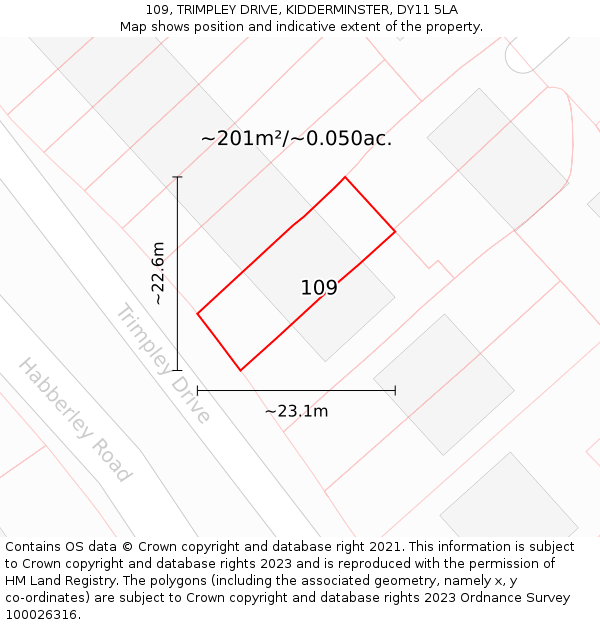 109, TRIMPLEY DRIVE, KIDDERMINSTER, DY11 5LA: Plot and title map