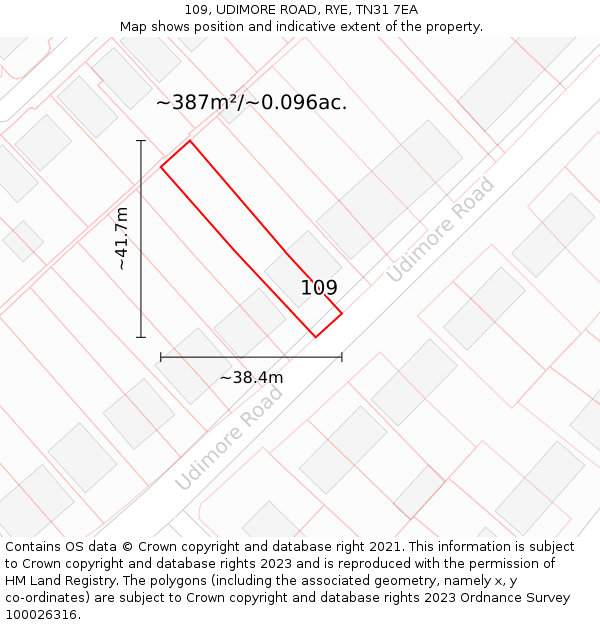 109, UDIMORE ROAD, RYE, TN31 7EA: Plot and title map