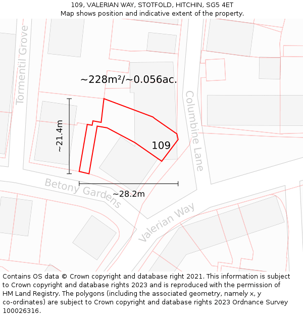 109, VALERIAN WAY, STOTFOLD, HITCHIN, SG5 4ET: Plot and title map