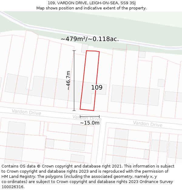 109, VARDON DRIVE, LEIGH-ON-SEA, SS9 3SJ: Plot and title map