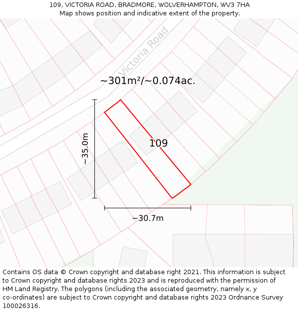 109, VICTORIA ROAD, BRADMORE, WOLVERHAMPTON, WV3 7HA: Plot and title map
