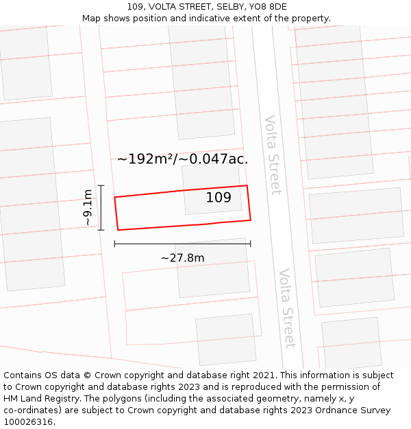 109, VOLTA STREET, SELBY, YO8 8DE: Plot and title map
