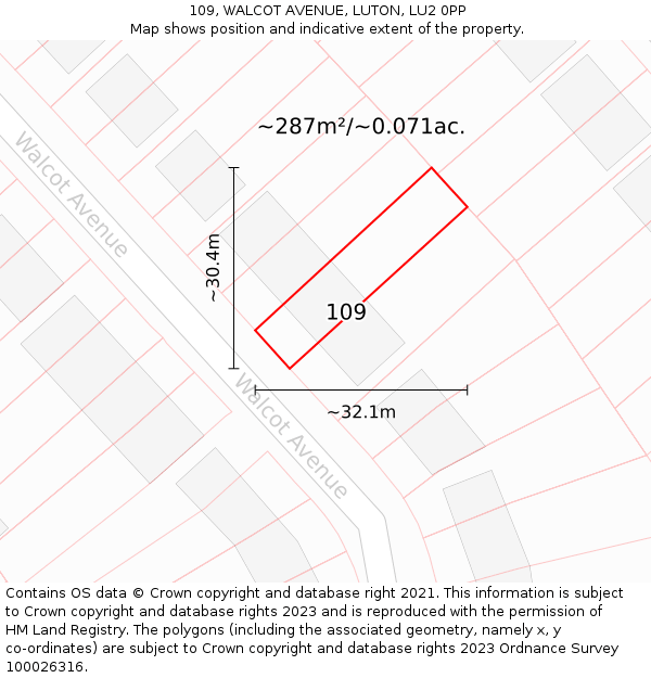 109, WALCOT AVENUE, LUTON, LU2 0PP: Plot and title map