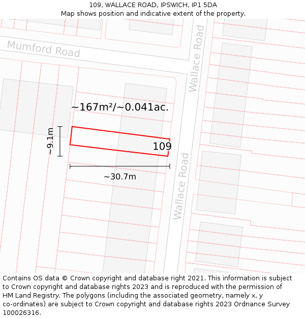 109, WALLACE ROAD, IPSWICH, IP1 5DA: Plot and title map