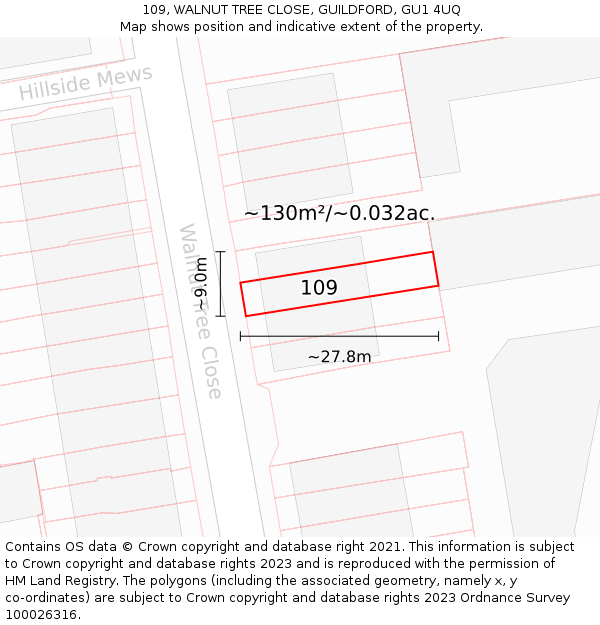 109, WALNUT TREE CLOSE, GUILDFORD, GU1 4UQ: Plot and title map