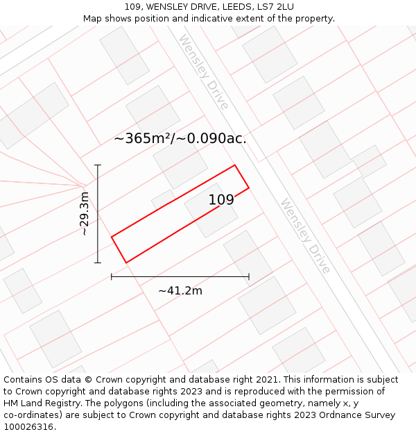 109, WENSLEY DRIVE, LEEDS, LS7 2LU: Plot and title map