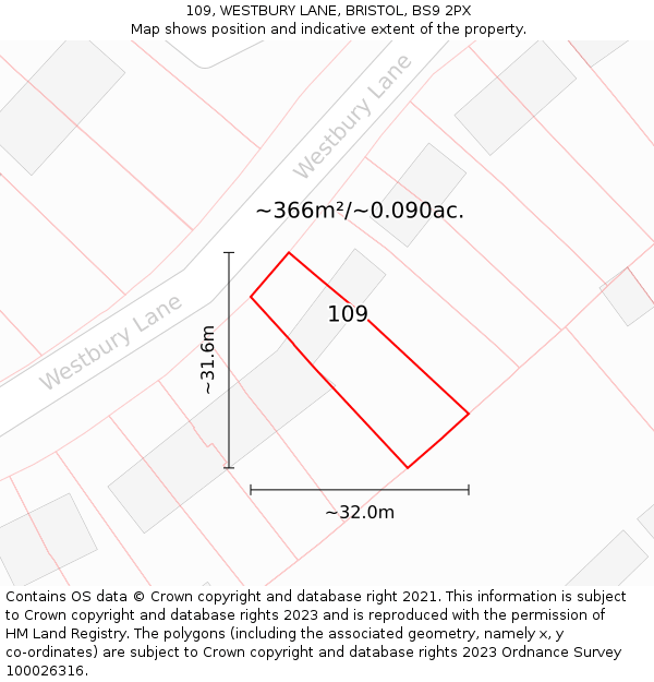 109, WESTBURY LANE, BRISTOL, BS9 2PX: Plot and title map