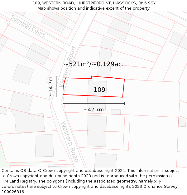 109, WESTERN ROAD, HURSTPIERPOINT, HASSOCKS, BN6 9SY: Plot and title map