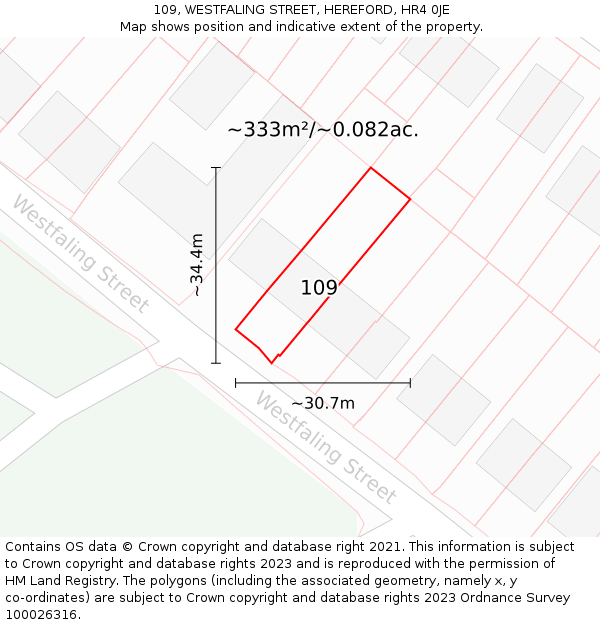 109, WESTFALING STREET, HEREFORD, HR4 0JE: Plot and title map