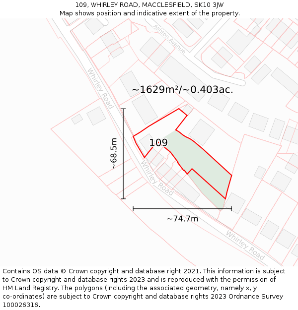 109, WHIRLEY ROAD, MACCLESFIELD, SK10 3JW: Plot and title map