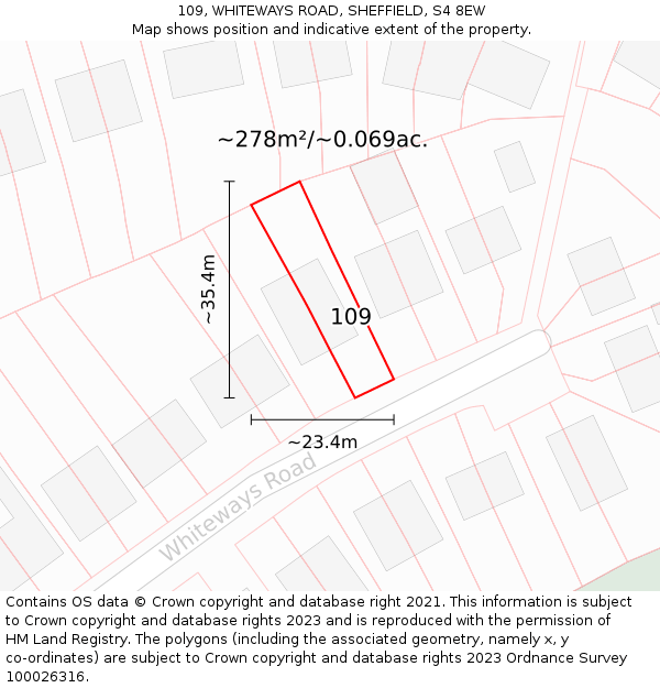 109, WHITEWAYS ROAD, SHEFFIELD, S4 8EW: Plot and title map