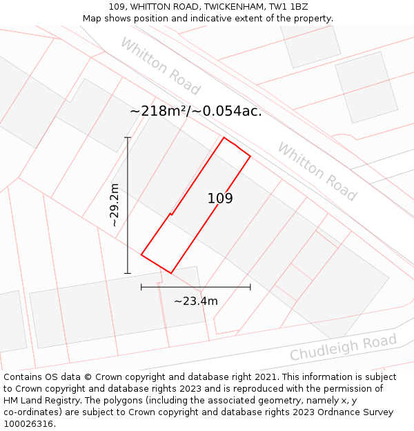 109, WHITTON ROAD, TWICKENHAM, TW1 1BZ: Plot and title map