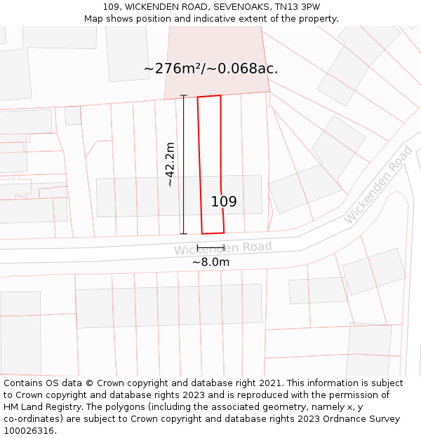 109, WICKENDEN ROAD, SEVENOAKS, TN13 3PW: Plot and title map