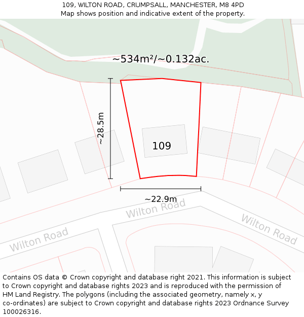 109, WILTON ROAD, CRUMPSALL, MANCHESTER, M8 4PD: Plot and title map