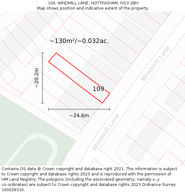 109, WINDMILL LANE, NOTTINGHAM, NG3 2BH: Plot and title map