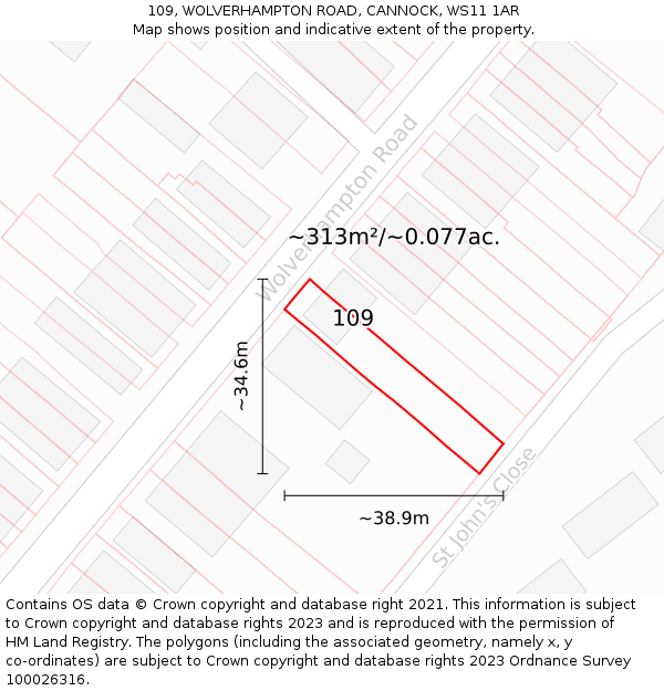 109, WOLVERHAMPTON ROAD, CANNOCK, WS11 1AR: Plot and title map
