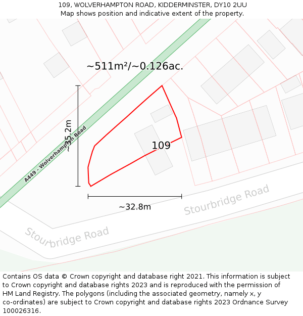 109, WOLVERHAMPTON ROAD, KIDDERMINSTER, DY10 2UU: Plot and title map