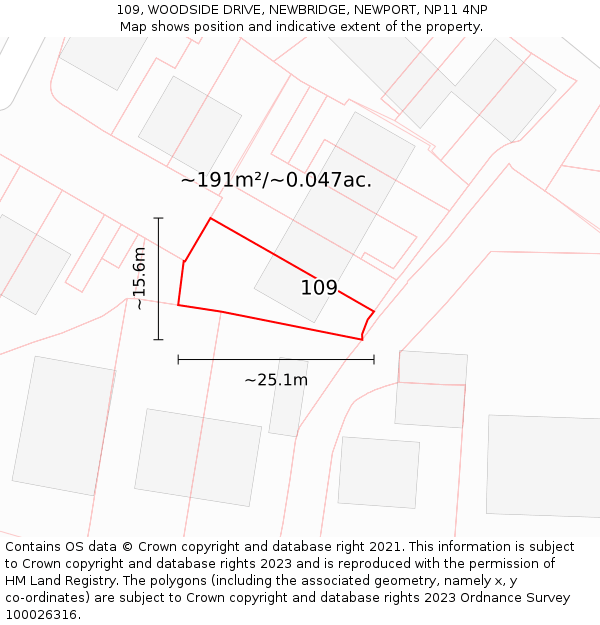 109, WOODSIDE DRIVE, NEWBRIDGE, NEWPORT, NP11 4NP: Plot and title map
