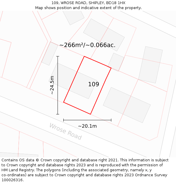 109, WROSE ROAD, SHIPLEY, BD18 1HX: Plot and title map