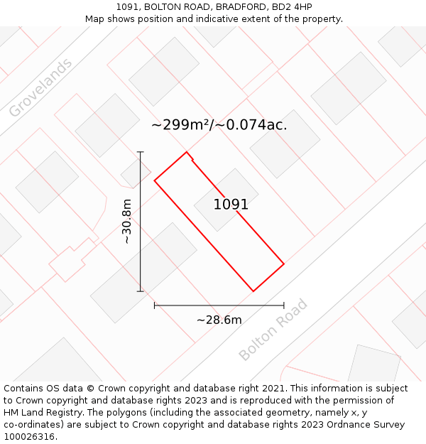 1091, BOLTON ROAD, BRADFORD, BD2 4HP: Plot and title map