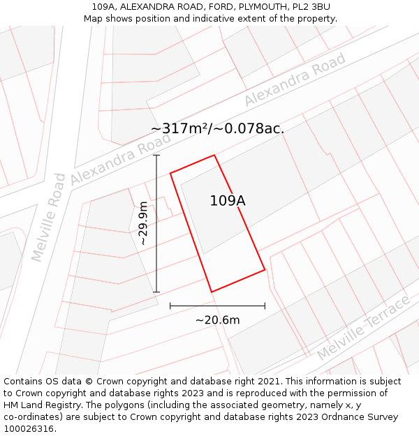 109A, ALEXANDRA ROAD, FORD, PLYMOUTH, PL2 3BU: Plot and title map