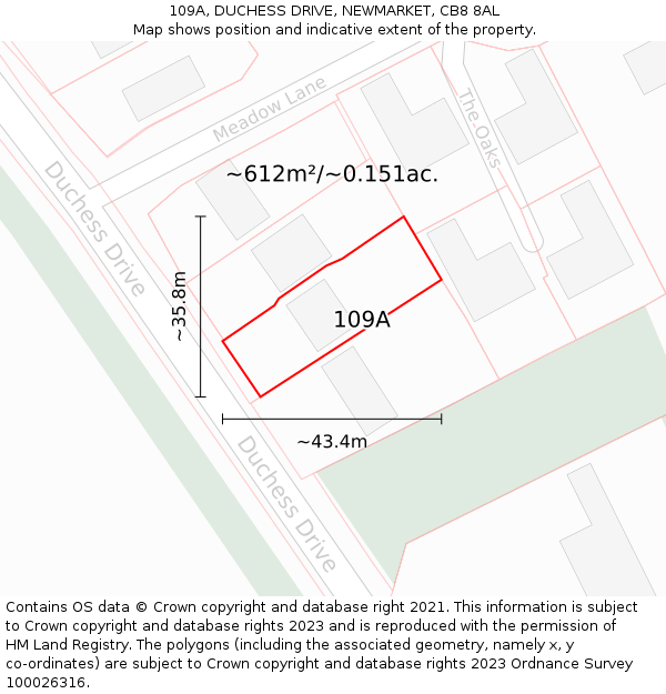 109A, DUCHESS DRIVE, NEWMARKET, CB8 8AL: Plot and title map