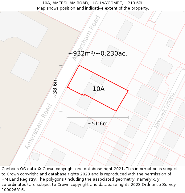 10A, AMERSHAM ROAD, HIGH WYCOMBE, HP13 6PL: Plot and title map