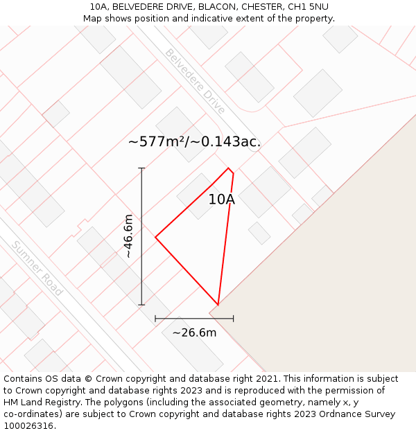 10A, BELVEDERE DRIVE, BLACON, CHESTER, CH1 5NU: Plot and title map