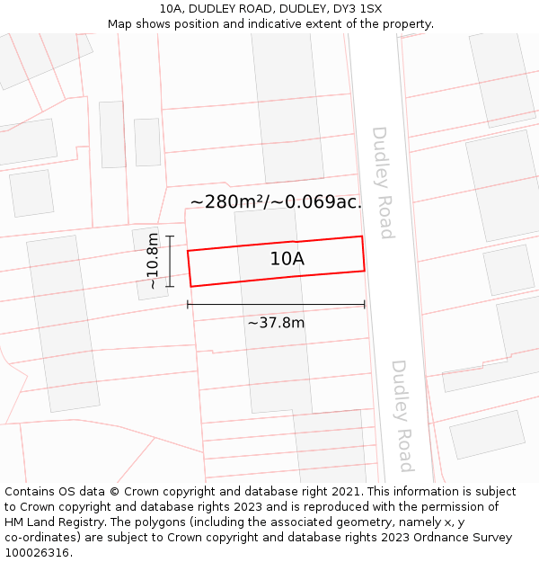 10A, DUDLEY ROAD, DUDLEY, DY3 1SX: Plot and title map