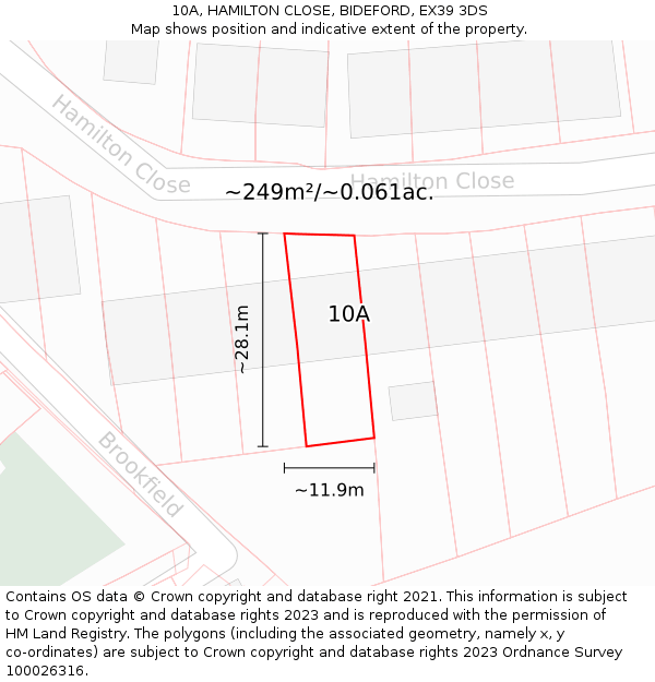 10A, HAMILTON CLOSE, BIDEFORD, EX39 3DS: Plot and title map