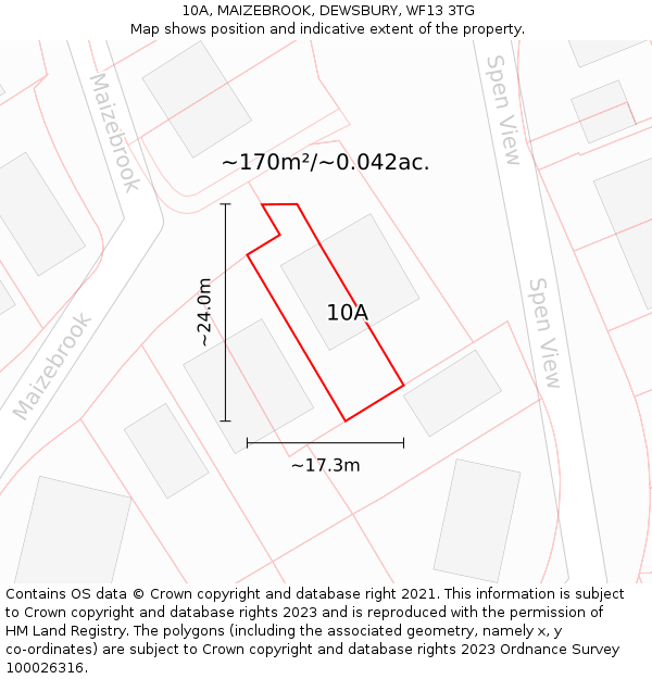 10A, MAIZEBROOK, DEWSBURY, WF13 3TG: Plot and title map