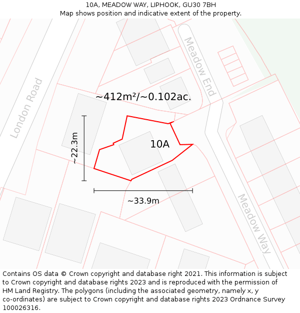 10A, MEADOW WAY, LIPHOOK, GU30 7BH: Plot and title map